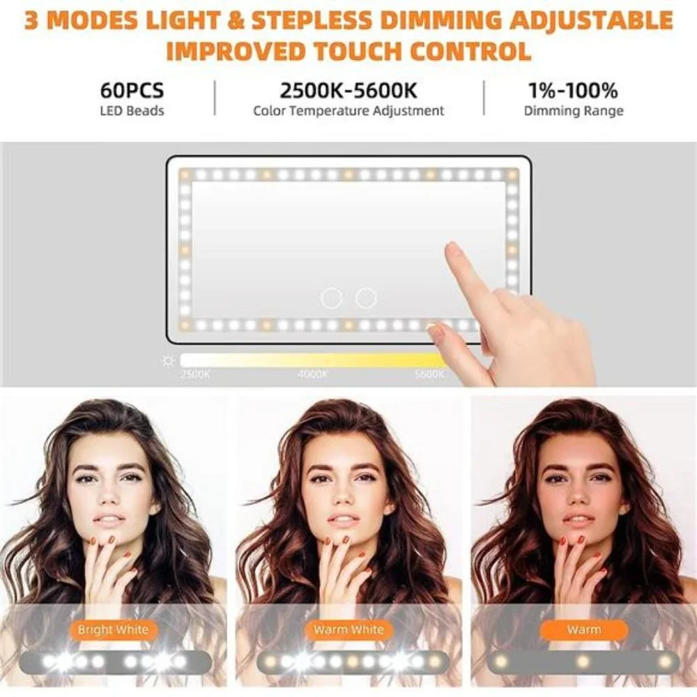 Car Sun Visor Vanity Mirror,2 Pcs Rechargeable Makeup Mirrors with 3 Light Modes